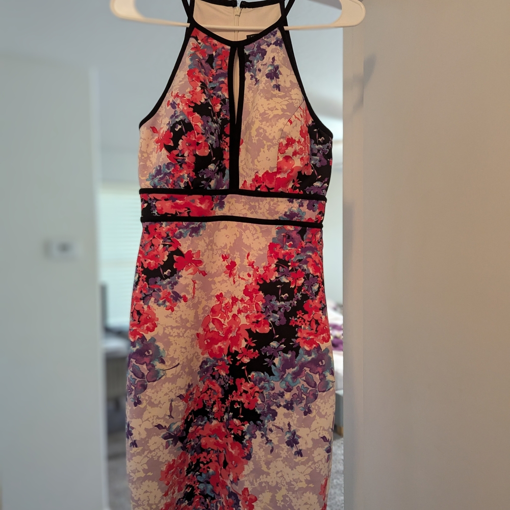INC International Concepts Pink and Red Sheath Midi Dress Halter Sleeveless